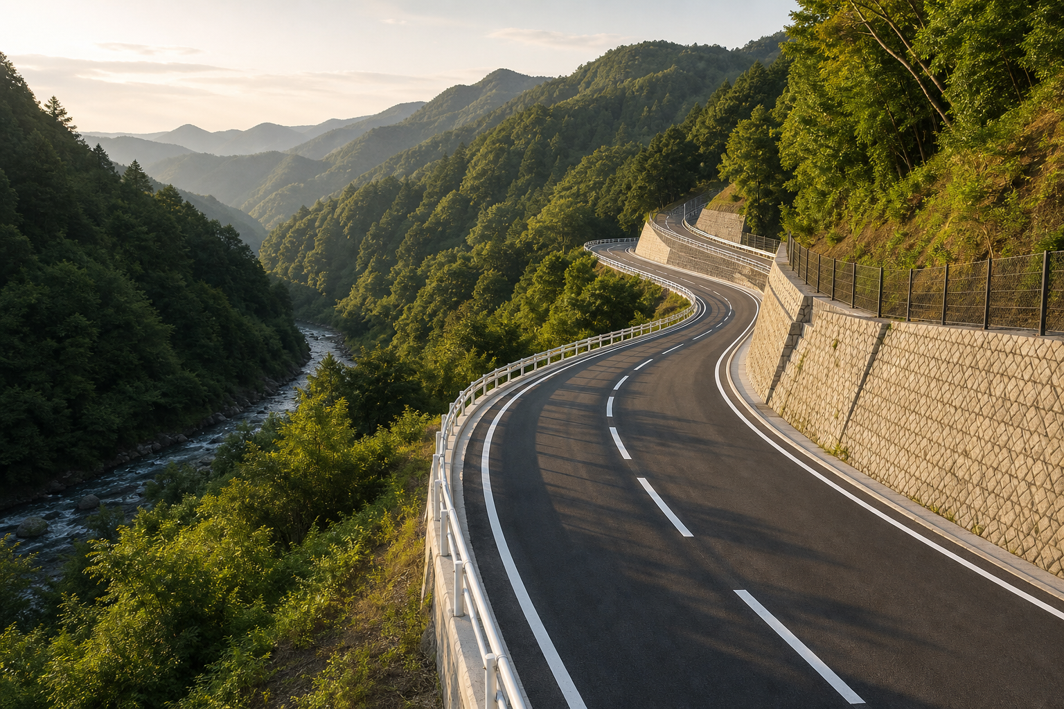 山間部に完成した道路